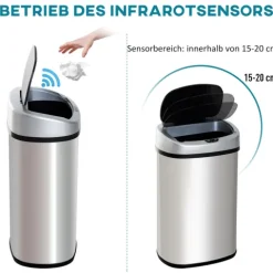 HOMCOM Edelstahl Automatik Sensor Mülleimer Abfalleimer IR Sensor mit/ohne Inneneimer rund viereckig (30L/viereckig)