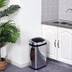 HOMCOM Edelstahl Automatik Sensor Mülleimer Abfalleimer IR Sensor mit/ohne Inneneimer rund viereckig (30L/viereckig)