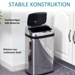 HOMCOM Edelstahl Automatik Sensor Mülleimer Abfalleimer IR Sensor mit/ohne Inneneimer rund viereckig (30L/viereckig)