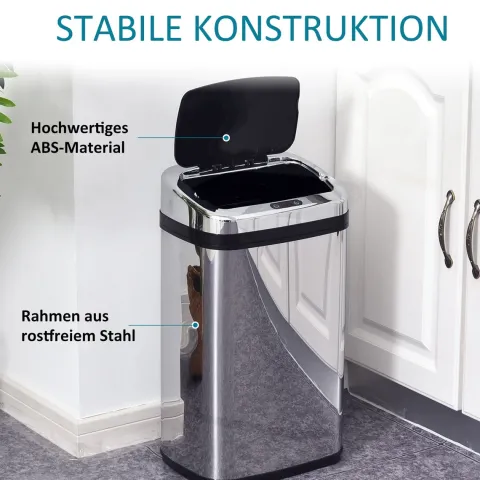 HOMCOM Edelstahl Automatik Sensor Mülleimer Abfalleimer IR Sensor mit/ohne Inneneimer rund viereckig (30L/viereckig)