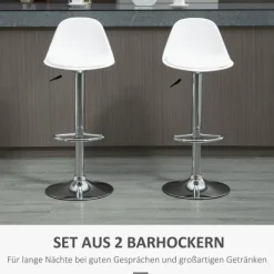 HOMCOM 2er-Set Barhocker Barstühle Drehstühle mit Lehne modernem Design höhenverstellbar für Bartheke Küche Weiß Kunstleder Stahl bis 120 kg 40 x 42 x 82-104 cm