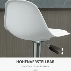 HOMCOM 2er-Set Barhocker Barstühle Drehstühle mit Lehne modernem Design höhenverstellbar für Bartheke Küche Weiß Kunstleder Stahl bis 120 kg 40 x 42 x 82-104 cm