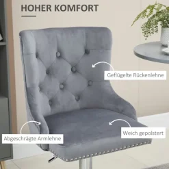 HOMCOM 2er Set Barhocker Barstühle Drehstühle mit Fußstütze, höhenverstellbare Wohnzimmerstühle mit Samt-Optik, für Bartheke, Küche, Hellgrau, 46 x 55 x 102-123 cm