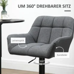 HOMCOM 2er-Set Barhocker Barstuhl Höhenverstellbar Küchenstühle 360° Drehstuhl Bistrohocker mit Lehne und Fußstütze für Bartheke Küche Esszimmer Bezug aus Kunstleder Grau 57,5 x 52,5 x 93-114 cm