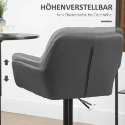 HOMCOM 2er-Set Barhocker Barstuhl Höhenverstellbar Küchenstühle 360° Drehstuhl Bistrohocker mit Lehne und Fußstütze für Bartheke Küche Esszimmer Bezug aus Kunstleder Grau 57,5 x 52,5 x 93-114 cm