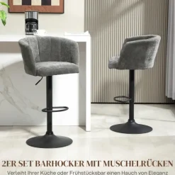 HOMCOM 2er-Set Barhocker, Bistrohocker mit Fußstütze, Drehbar Barstuhl, Höhenverstellbar Küchenhocker mit Leinenbezug, für Wohnzimmer, Esszimmer, Dunkelgrau