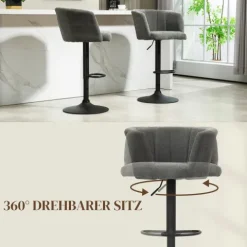 HOMCOM 2er-Set Barhocker, Bistrohocker mit Fußstütze, Drehbar Barstuhl, Höhenverstellbar Küchenhocker mit Leinenbezug, für Wohnzimmer, Esszimmer, Dunkelgrau