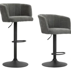 HOMCOM 2er-Set Barhocker, Bistrohocker mit Fußstütze, Drehbar Barstuhl, Höhenverstellbar Küchenhocker mit Leinenbezug, für Wohnzimmer, Esszimmer, Dunkelgrau