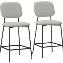 HOMCOM 2er-Set Barhocker, Bistrohocker mit Fußstütze, Barstuhl, Samt-Bezug, Küchenstuhl, Tresenhocker-Set mit Stahlbeinen für Wohnzimmer, Esszimmer, Hellgrau, 45 x 49 x 102 cm