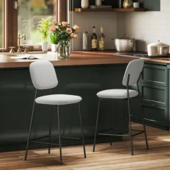 HOMCOM 2er-Set Barhocker, Bistrohocker mit Fußstütze, Barstuhl, Samt-Bezug, Küchenstuhl, Tresenhocker-Set mit Stahlbeinen für Wohnzimmer, Esszimmer, Hellgrau, 45 x 49 x 102 cm