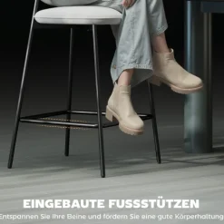 HOMCOM 2er-Set Barhocker, Bistrohocker mit Fußstütze, Barstuhl, Samt-Bezug, Küchenstuhl, Tresenhocker-Set mit Stahlbeinen für Wohnzimmer, Esszimmer, Hellgrau, 45 x 49 x 102 cm