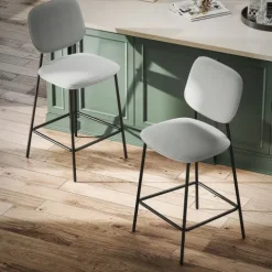 HOMCOM 2er-Set Barhocker, Bistrohocker mit Fußstütze, Barstuhl, Samt-Bezug, Küchenstuhl, Tresenhocker-Set mit Stahlbeinen für Wohnzimmer, Esszimmer, Hellgrau, 45 x 49 x 102 cm