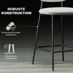 HOMCOM 2er-Set Barhocker, Bistrohocker mit Fußstütze, Barstuhl, Samt-Bezug, Küchenstuhl, Tresenhocker-Set mit Stahlbeinen für Wohnzimmer, Esszimmer, Hellgrau, 45 x 49 x 102 cm