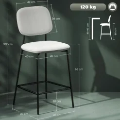HOMCOM 2er-Set Barhocker, Bistrohocker mit Fußstütze, Barstuhl, Samt-Bezug, Küchenstuhl, Tresenhocker-Set mit Stahlbeinen für Wohnzimmer, Esszimmer, Hellgrau, 45 x 49 x 102 cm