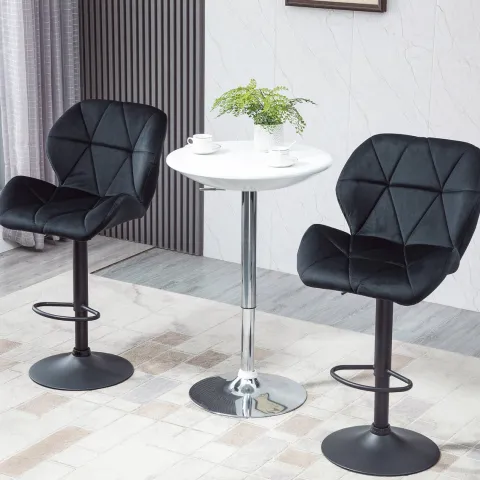 HOMCOM 2er-Set Barhocker drehbare Barstühle mit Lehne höhenverstellbarer Bistrohocker Tresenhocker Samt Touch armloser Schaumstoff Schwarz 51,5x 57,5 x 93-114,5 cm
