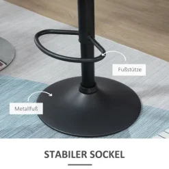 HOMCOM 2er-Set Barhocker drehbare Barstühle mit Lehne höhenverstellbarer Bistrohocker Tresenhocker Samt Touch armloser Schaumstoff Schwarz 51,5x 57,5 x 93-114,5 cm