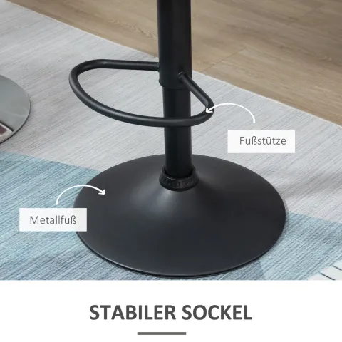 HOMCOM 2er-Set Barhocker drehbare Barstühle mit Lehne höhenverstellbarer Bistrohocker Tresenhocker Samt Touch armloser Schaumstoff Schwarz 51,5x 57,5 x 93-114,5 cm