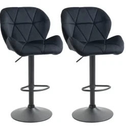 HOMCOM 2er-Set Barhocker drehbare Barstühle mit Lehne höhenverstellbarer Bistrohocker Tresenhocker Samt Touch armloser Schaumstoff Schwarz 51,5x 57,5 x 93-114,5 cm