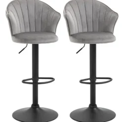 HOMCOM 2er-Set Barhocker drehbare Barstühle mit Lehne Samt Touch Bistrohocker höhenverstellbarer Tresenhocker armloser Schaumstoff Grau 54 x 56 x 91-111 cm