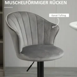 HOMCOM 2er-Set Barhocker drehbare Barstühle mit Lehne Samt Touch Bistrohocker höhenverstellbarer Tresenhocker armloser Schaumstoff Grau 54 x 56 x 91-111 cm