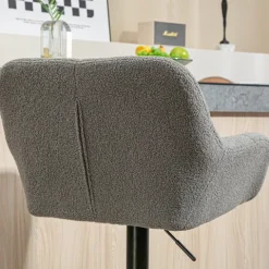 HOMCOM 2er-Set Barhocker Höhenverstellbar mit 360° Drehfunktion Barstuhl Küchenstühle Bistrohocker mit Fleece-Optik, Lehne und Fußstütze für Küche, Bartheke, Esszimmer 57,5 x 52,5 x 93-114 cm Grau
