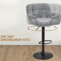 HOMCOM 2er-Set Barhocker Höhenverstellbar mit 360° Drehfunktion Barstuhl Küchenstühle Bistrohocker mit Fleece-Optik, Lehne und Fußstütze für Küche, Bartheke, Esszimmer 57,5 x 52,5 x 93-114 cm Grau