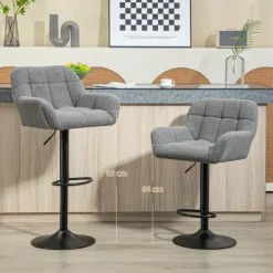 HOMCOM 2er-Set Barhocker Höhenverstellbar mit 360° Drehfunktion Barstuhl Küchenstühle Bistrohocker mit Fleece-Optik, Lehne und Fußstütze für Küche, Bartheke, Esszimmer 57,5 x 52,5 x 93-114 cm Grau