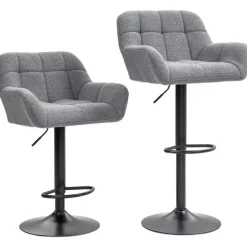 HOMCOM 2er-Set Barhocker Höhenverstellbar mit 360° Drehfunktion Barstuhl Küchenstühle Bistrohocker mit Fleece-Optik, Lehne und Fußstütze für Küche, Bartheke, Esszimmer 57,5 x 52,5 x 93-114 cm Grau