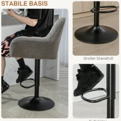 HOMCOM 2er-Set Barhocker Höhenverstellbar mit 360° Drehfunktion Barstuhl Küchenstühle Bistrohocker mit Fleece-Optik, Lehne und Fußstütze für Küche, Bartheke, Esszimmer 57,5 x 52,5 x 93-114 cm Grau