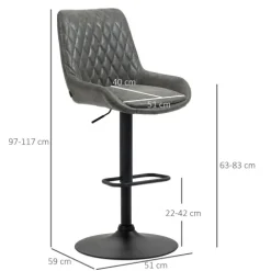 HOMCOM 2er-Set Barhocker, Küchenhocker mit Rückenlehne, höhenverstellbarer Barstuhl, Tresenstuhl mit Fußstütze, Küchenstuhl für Esszimmer, Küche, Kunstleder, Dunkelgrau