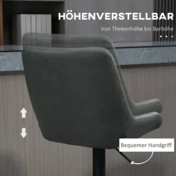 HOMCOM 2er-Set Barhocker, Küchenhocker mit Rückenlehne, höhenverstellbarer Barstuhl, Tresenstuhl mit Fußstütze, Küchenstuhl für Esszimmer, Küche, Kunstleder, Dunkelgrau