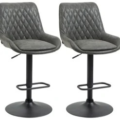 HOMCOM 2er-Set Barhocker, Küchenhocker mit Rückenlehne, höhenverstellbarer Barstuhl, Tresenstuhl mit Fußstütze, Küchenstuhl für Esszimmer, Küche, Kunstleder, Dunkelgrau