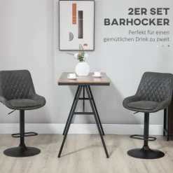 HOMCOM 2er-Set Barhocker, Küchenhocker mit Rückenlehne, höhenverstellbarer Barstuhl, Tresenstuhl mit Fußstütze, Küchenstuhl für Esszimmer, Küche, Kunstleder, Dunkelgrau