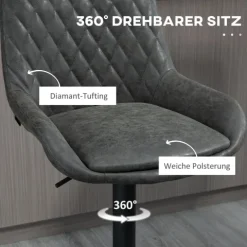 HOMCOM 2er-Set Barhocker, Küchenhocker mit Rückenlehne, höhenverstellbarer Barstuhl, Tresenstuhl mit Fußstütze, Küchenstuhl für Esszimmer, Küche, Kunstleder, Dunkelgrau