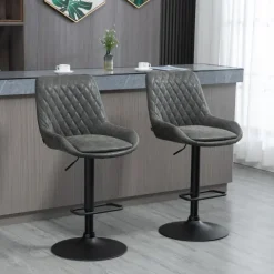HOMCOM 2er-Set Barhocker, Küchenhocker mit Rückenlehne, höhenverstellbarer Barstuhl, Tresenstuhl mit Fußstütze, Küchenstuhl für Esszimmer, Küche, Kunstleder, Dunkelgrau