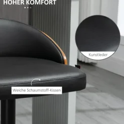 HOMCOM 2er-Set Barhocker mit Fußstütze drehbare Barstühle Barstuhl höhenverstellbar Drehstühle Küchenstühle Kunstleder Holz Schwarz+Kaffee 48 x 49,5 x 76-96 cm