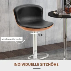 HOMCOM 2er-Set Barhocker mit Fußstütze, Barstuhl mit Rückenlehne, Bistrohocker, Esszimmerstuhl höhenverstellbar drehbar, Kunstleder, Schwarz, 46 x 53,5 x 85-106 cm