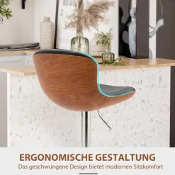 HOMCOM 2er-Set Barhocker mit Fußstütze, Barstuhl mit Rückenlehne, Bistrohocker, Esszimmerstuhl höhenverstellbar drehbar, Kunstleder, Schwarz, 46 x 53,5 x 85-106 cm