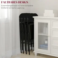 HOMCOM 4er-Set Klappstühle, Tragbare Bürostuhl mit Kissen, Stahlbeine, Faltstuhl für Büro Empfang Wartezimmer, Kunstleder, Schwarz