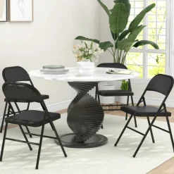 HOMCOM 4er-Set Klappstühle, Tragbare Bürostuhl mit Kissen, Stahlbeine, Faltstuhl für Büro Empfang Wartezimmer, Kunstleder, Schwarz