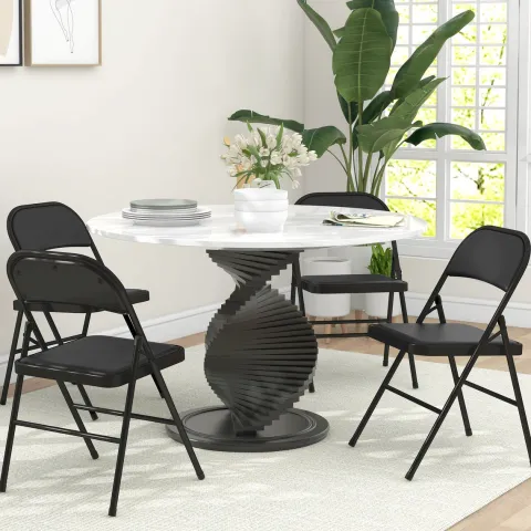 HOMCOM 4er-Set Klappstühle, Tragbare Bürostuhl mit Kissen, Stahlbeine, Faltstuhl für Büro Empfang Wartezimmer, Kunstleder, Schwarz