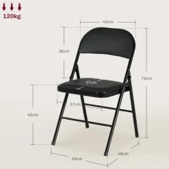HOMCOM 4er-Set Klappstühle, Tragbare Bürostuhl mit Kissen, Stahlbeine, Faltstuhl für Büro Empfang Wartezimmer, Kunstleder, Schwarz