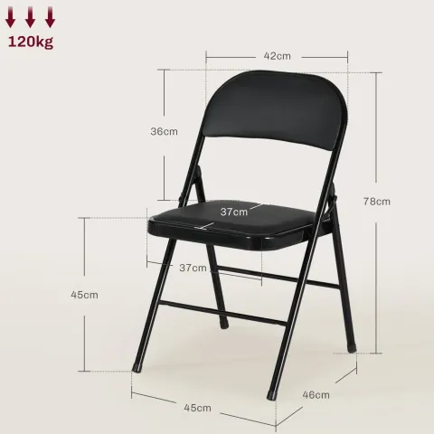 HOMCOM 4er-Set Klappstühle, Tragbare Bürostuhl mit Kissen, Stahlbeine, Faltstuhl für Büro Empfang Wartezimmer, Kunstleder, Schwarz