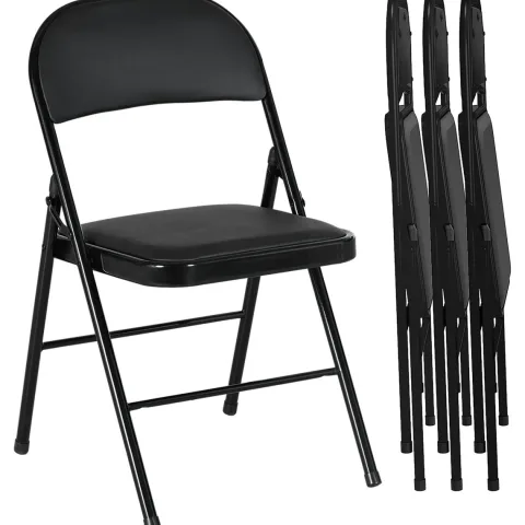 HOMCOM 4er-Set Klappstühle, Tragbare Bürostuhl mit Kissen, Stahlbeine, Faltstuhl für Büro Empfang Wartezimmer, Kunstleder, Schwarz
