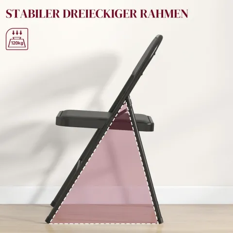 HOMCOM 4er-Set Klappstühle, Tragbare Bürostuhl mit Kissen, Stahlbeine, Faltstuhl für Büro Empfang Wartezimmer, Kunstleder, Schwarz