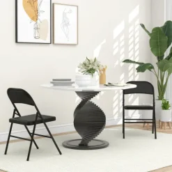 HOMCOM 2er-Set Klappstühle, Tragbare Bürostuhl mit Kissen, Stahlbeine, Faltstuhl für Büro Empfang Wartezimmer, Kunstleder, Schwarz