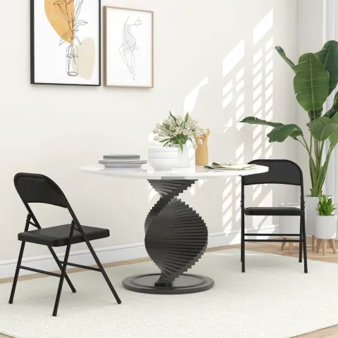 HOMCOM 2er-Set Klappstühle, Tragbare Bürostuhl mit Kissen, Stahlbeine, Faltstuhl für Büro Empfang Wartezimmer, Kunstleder, Schwarz