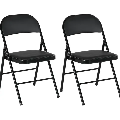 HOMCOM 2er-Set Klappstühle, Tragbare Bürostuhl mit Kissen, Stahlbeine, Faltstuhl für Büro Empfang Wartezimmer, Kunstleder, Schwarz