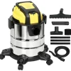 HOMCOM 3-in-1 Nass-Trockensauger 1200 W Staubsauger mit 20L Edelstahlbehälter Ø32mm Schlauchsystem Blasfunktion Dreifaches Filtersystem Rollen, Bodenstaubsauger Silber+Gelb