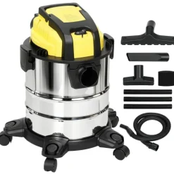HOMCOM 3-in-1 Nass-Trockensauger 1200 W Staubsauger mit 20L Edelstahlbehälter Ø32mm Schlauchsystem Blasfunktion Dreifaches Filtersystem Rollen, Bodenstaubsauger Silber+Gelb